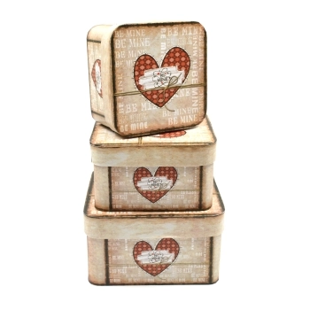 Set 3 cutii patrate rotunjite vintage Be mine AFO